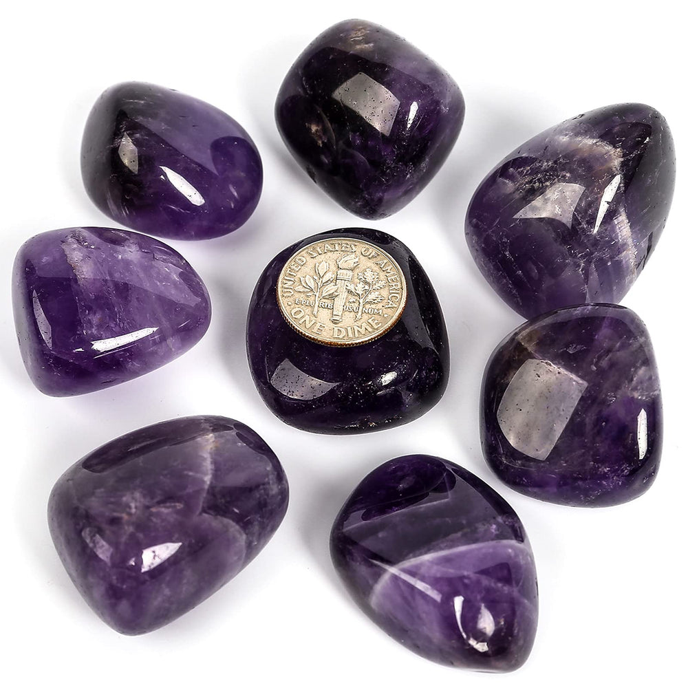 ZenQ Brazilian amethyst crystals, natural and polished for energy work and decor.
