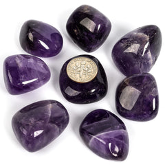 ZenQ Brazilian amethyst crystals, natural and polished for energy work and decor.