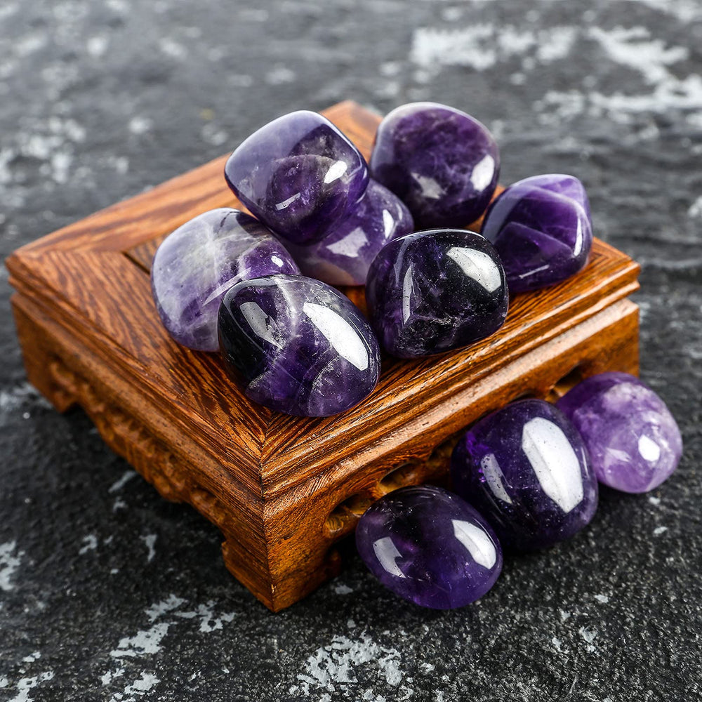 ZenQ irregular polished amethyst crystals showing natural color and shine.