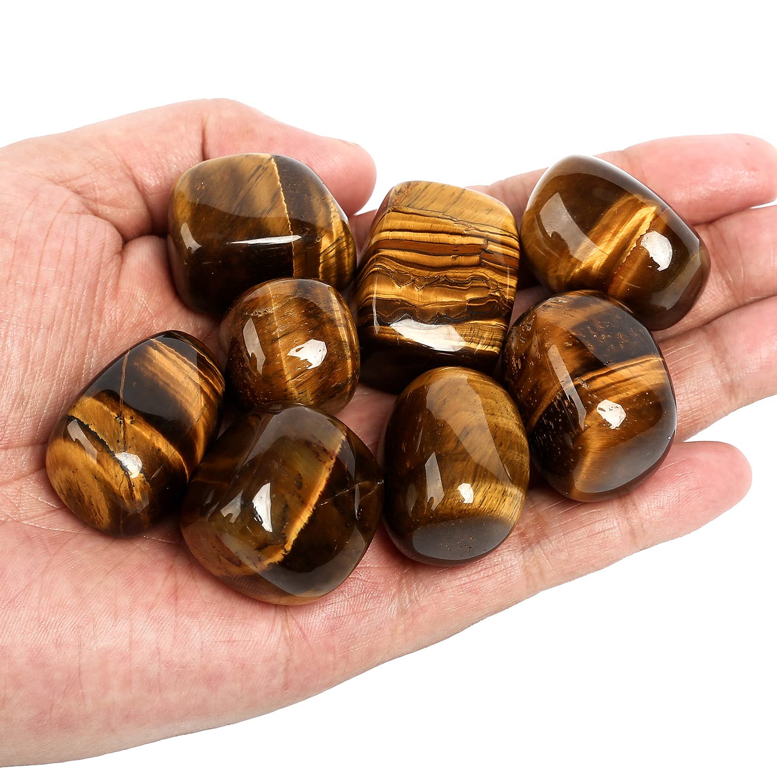 ZenQ tigers eye stones close-up showing shine and color bands.