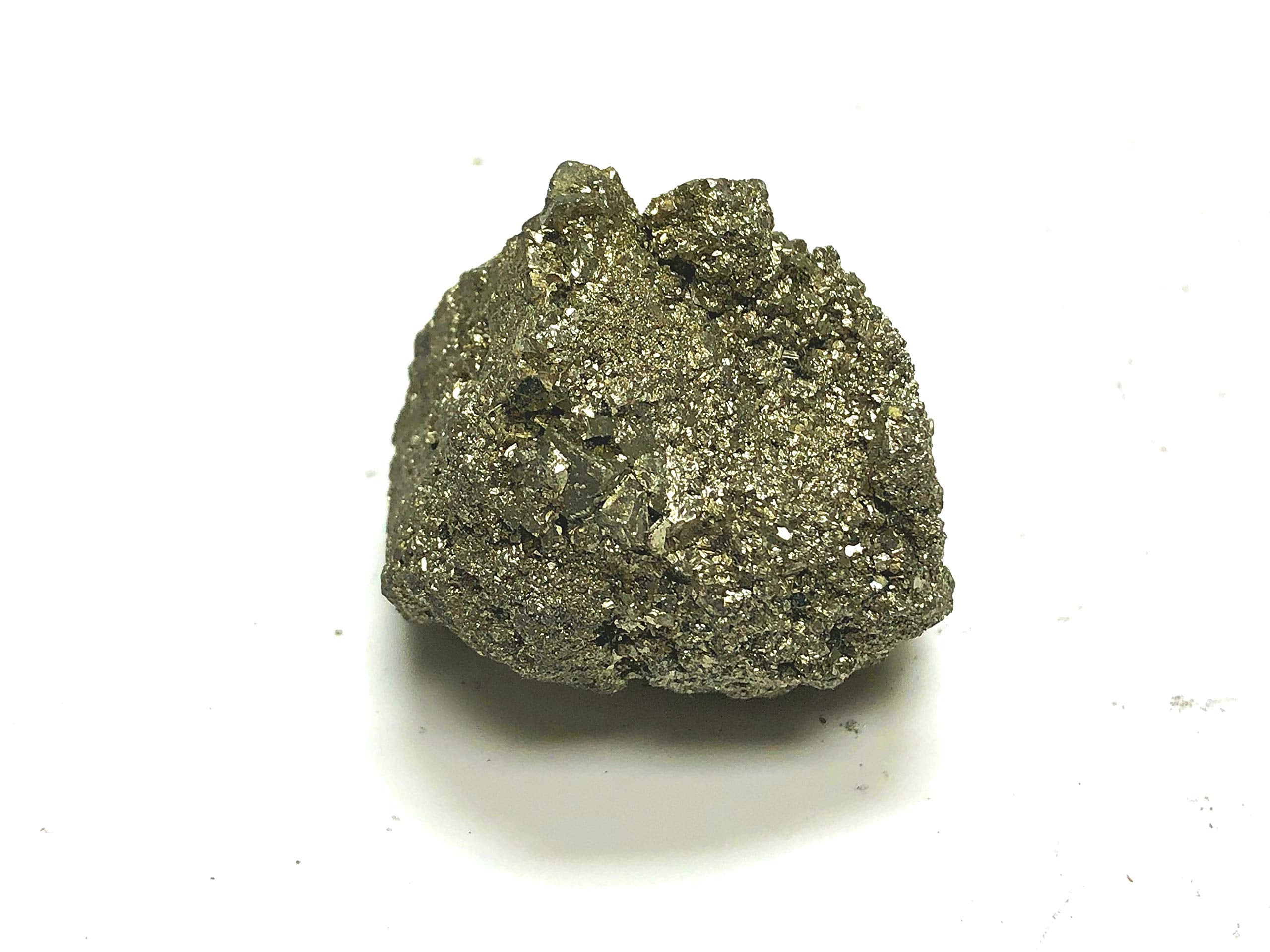 Zentron rough pyrite crystal close-up highlighting metallic luster and facets.