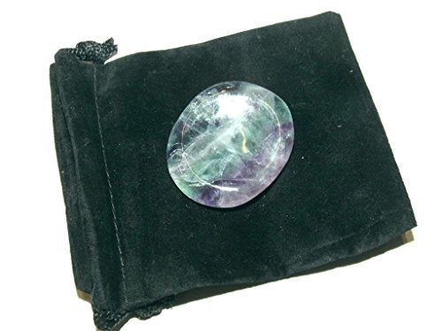 Zentron Crystal Collection polished fluorite worry stone in velvet pouch for mindful moments.