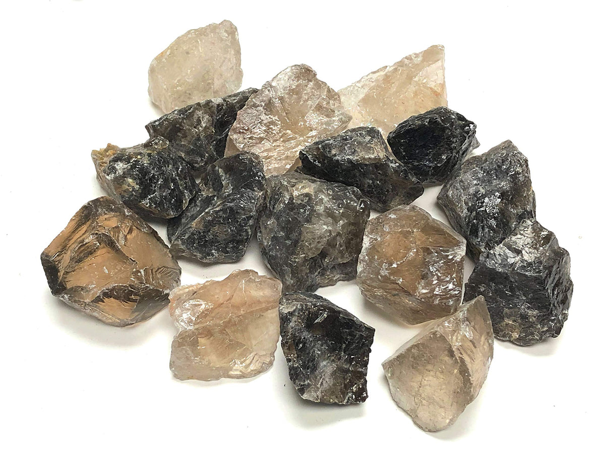 Zentron Crystal Collection smoky quartz rough stones in velvet bag for tumbling projects.