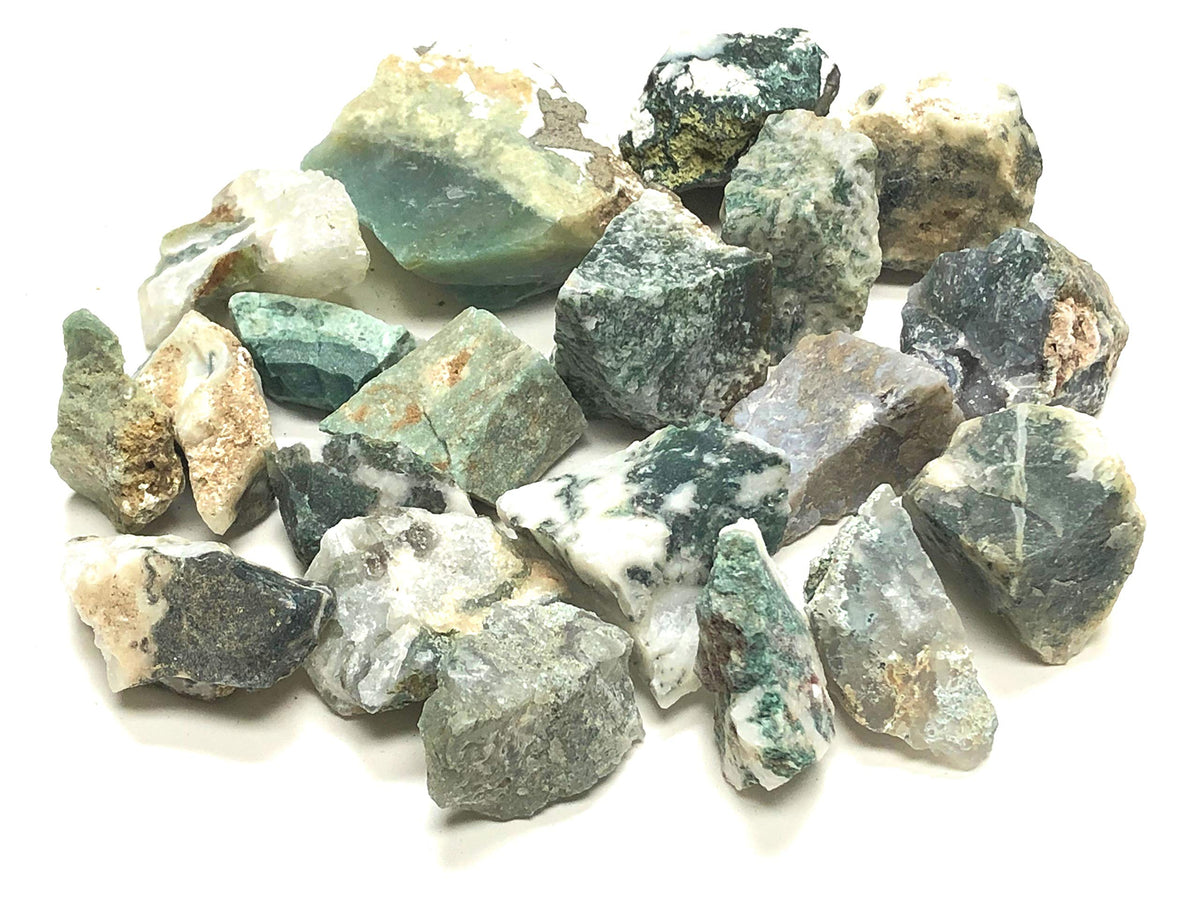 Zentron Crystal Collection rough tree agate stones, ideal for jewelry or lapidary projects.