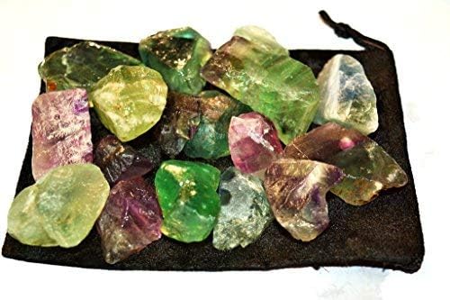 Zentron Crystal Collection velvet bag protects fluorite stones during storage and handling.