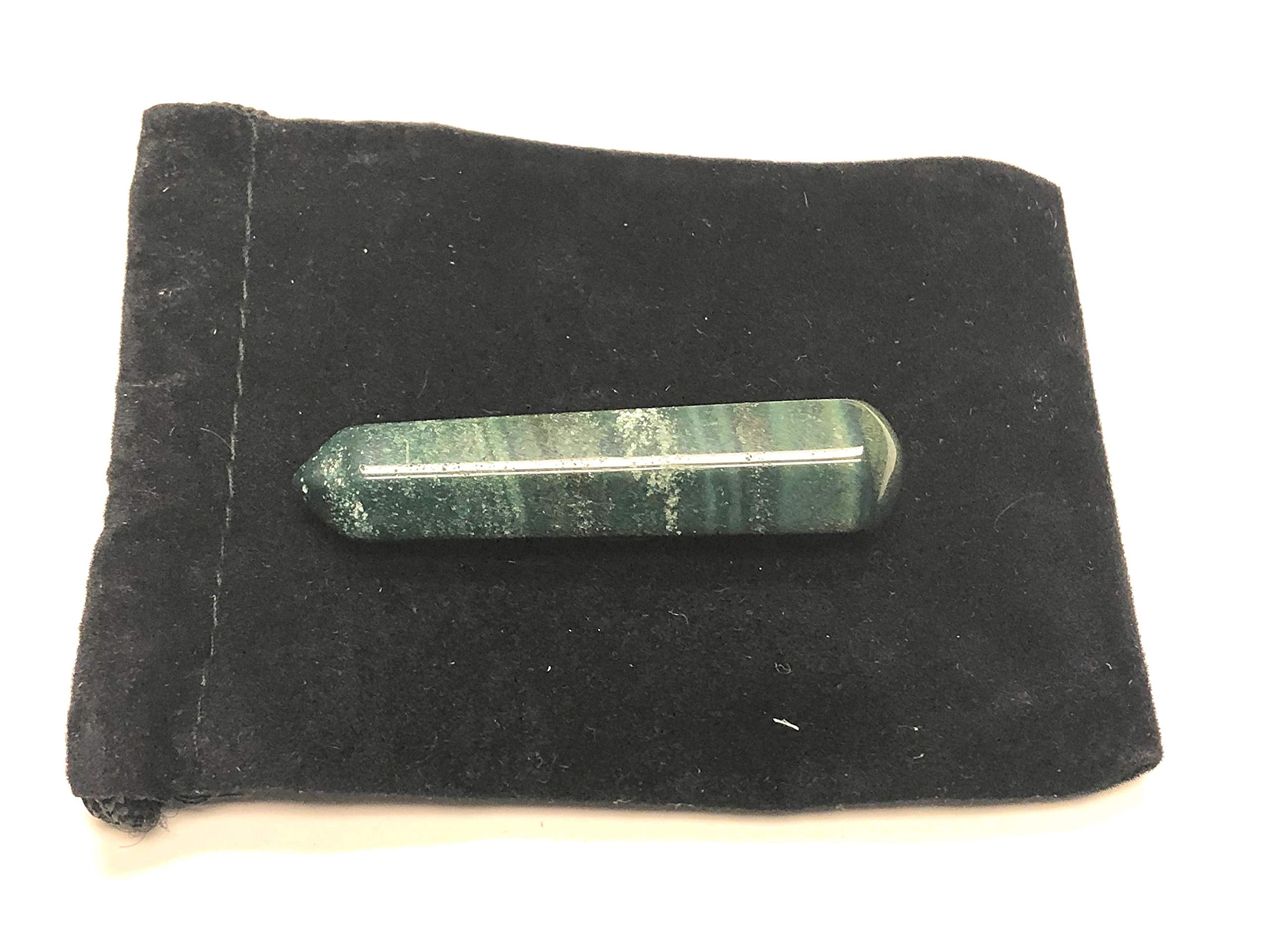 Close-up of Zentron green moss agate for display and inspiration.