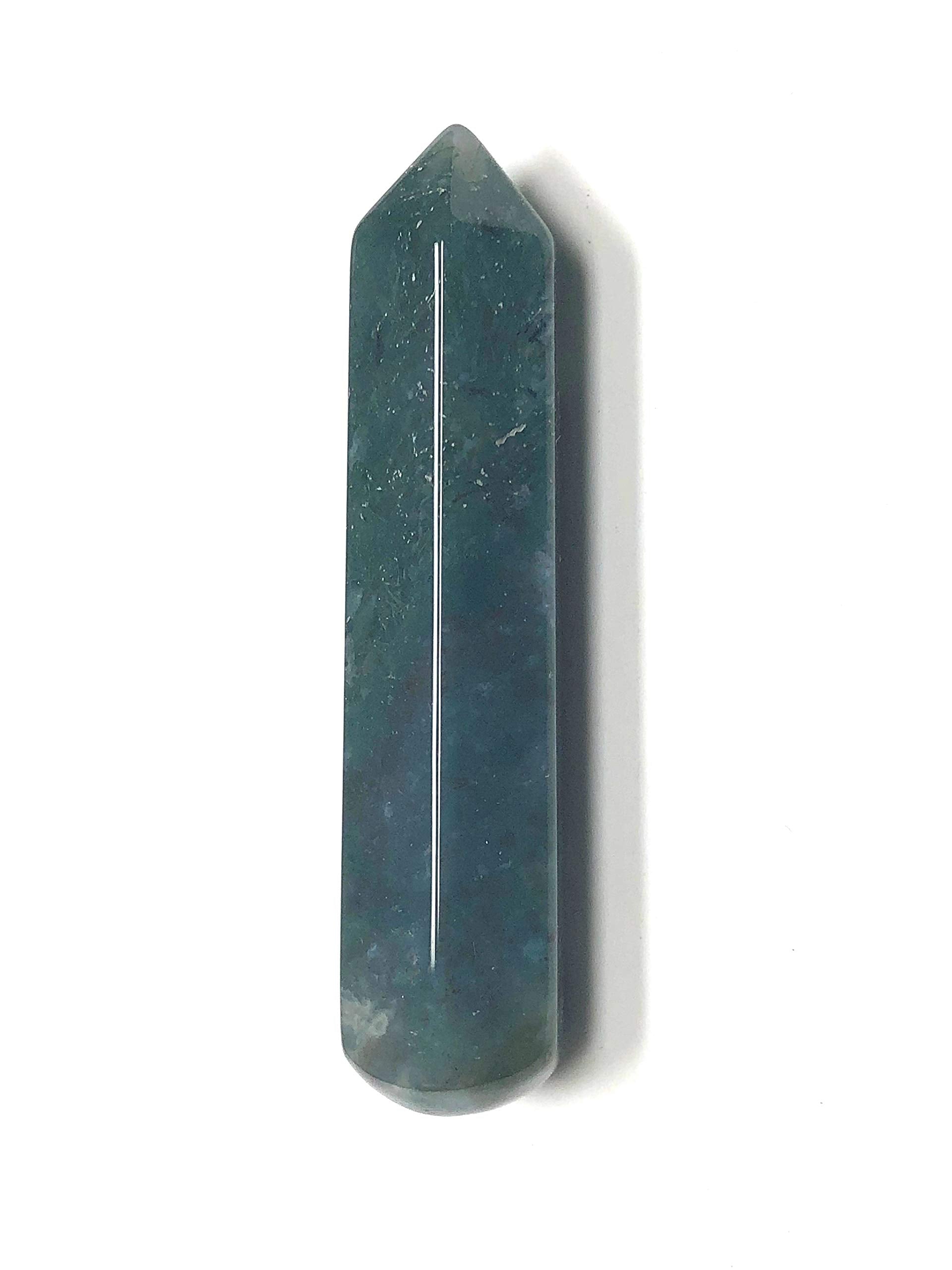 Zentron Crystal Collection green moss agate in velvet bag for safe storage.