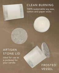 Zents candle stone lid close-up shows artisan craftsmanship