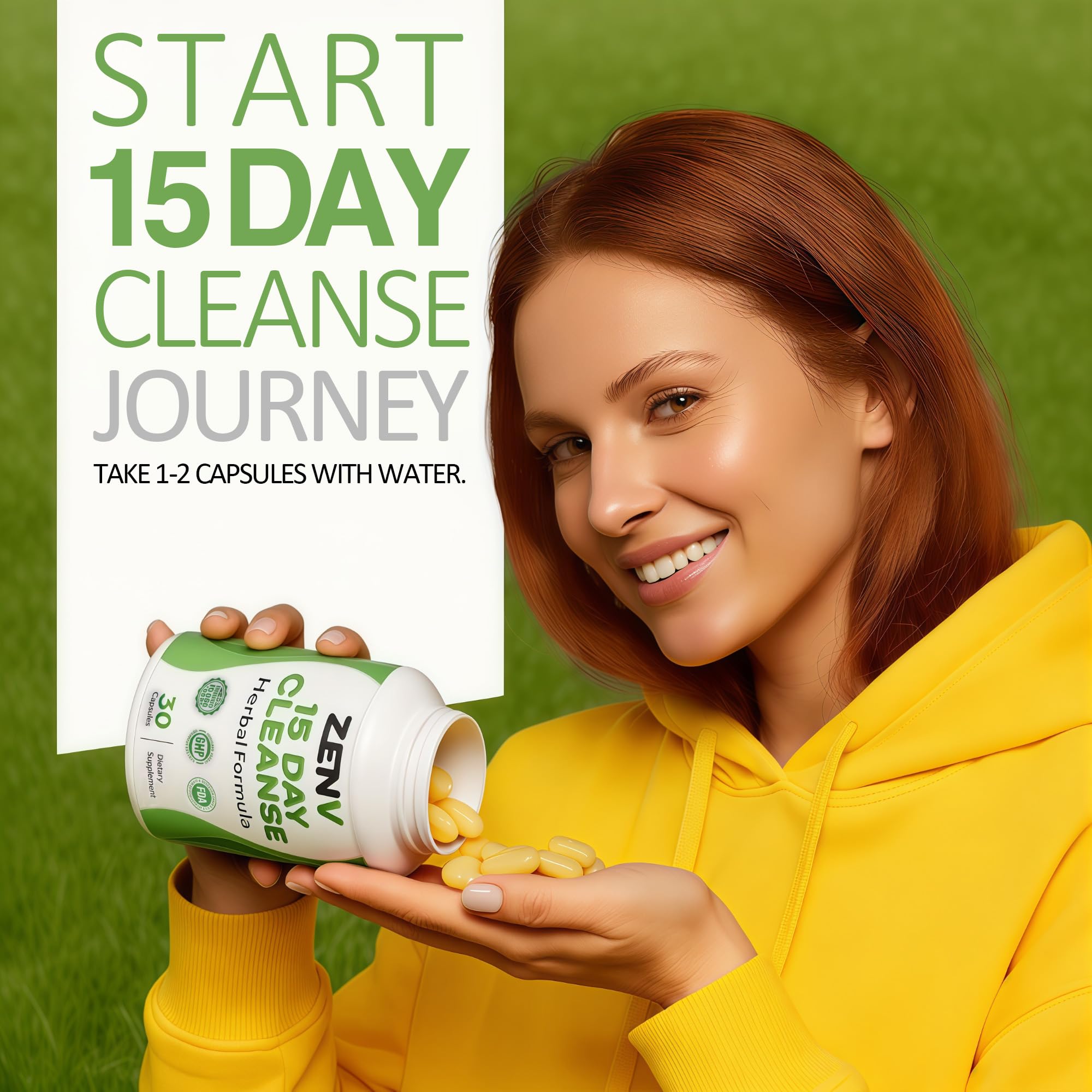 ZENV 15 Day Cleanse bottle side view, compact packaging for travel.