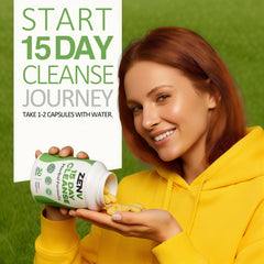 ZENV 15 Day Cleanse bottle side view, compact packaging for travel.