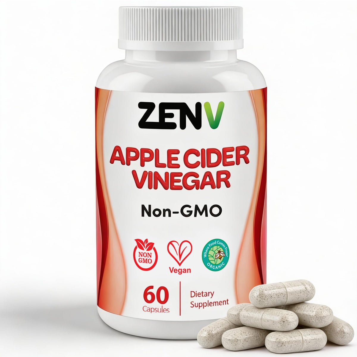 ZENV Apple Cider Vinegar Gummies bottle shows herbal blend for convenient daily chew.