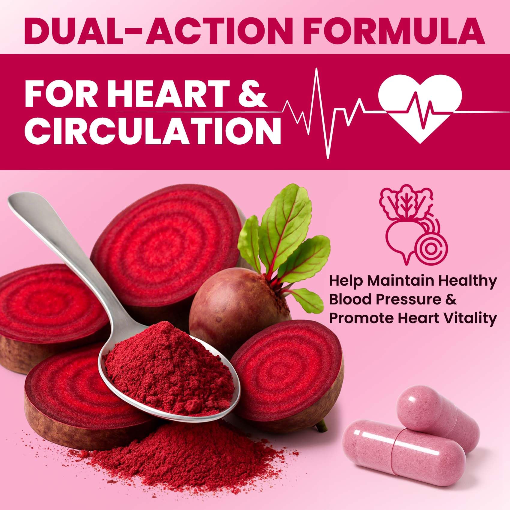 ZENVIVIAN Beetroot Capsules ingredient panel highlights Non-GMO and allergen-friendly ingredients.