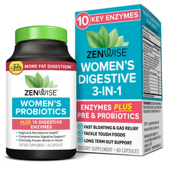Zenwise Health 3-in-1 women's probiotic bottle promotes daily gut balance.