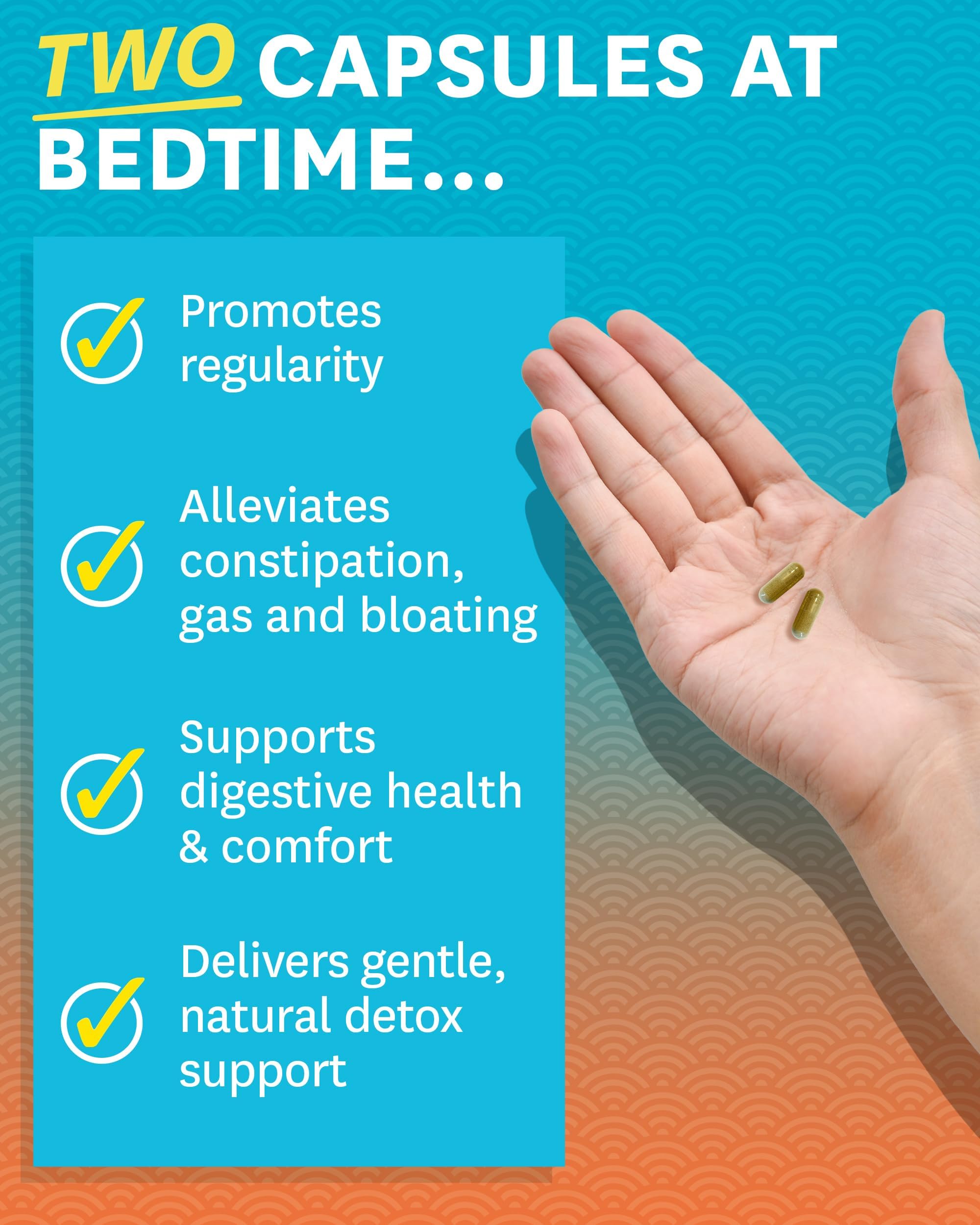 Zenwise Health colon detox capsules closeup highlights gentle laxative ingredients for comfortable regularity.