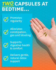 Zenwise Health colon detox capsules closeup highlights gentle laxative ingredients for comfortable regularity.