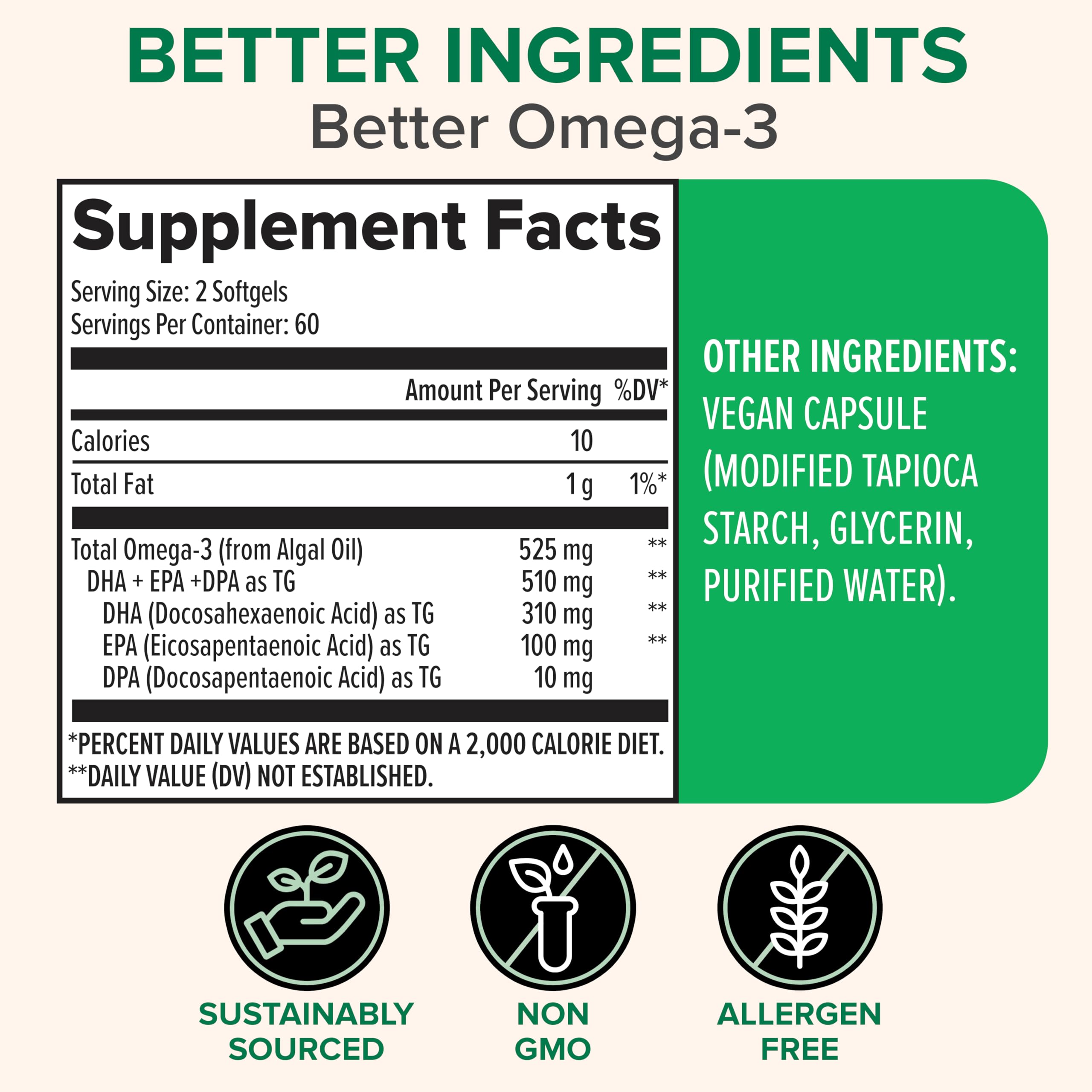 Zenwise vegan algae capsules highlighting EPA DHA DPA content