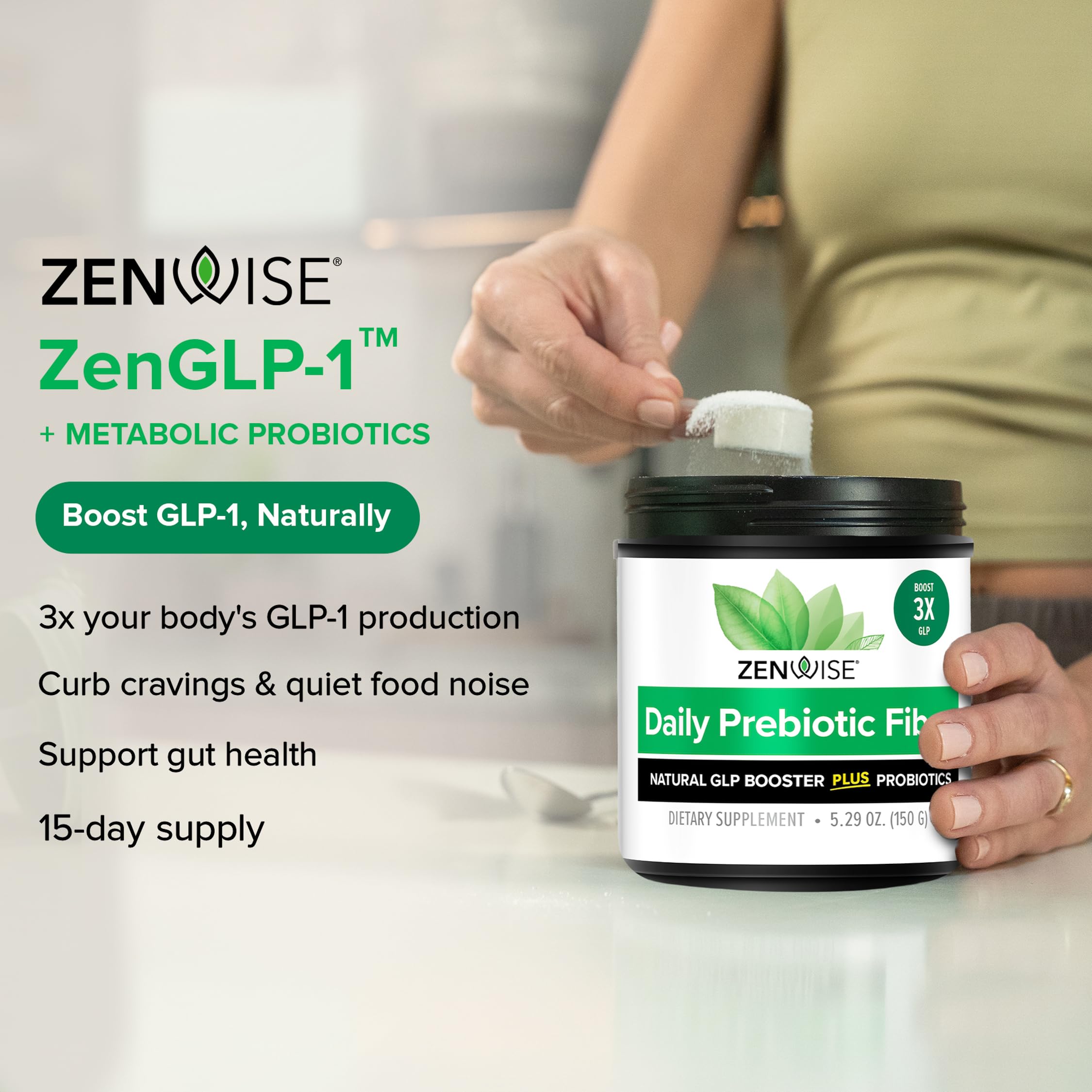Zenwise ZenGLP-1 serving scoop ready for daily mixing