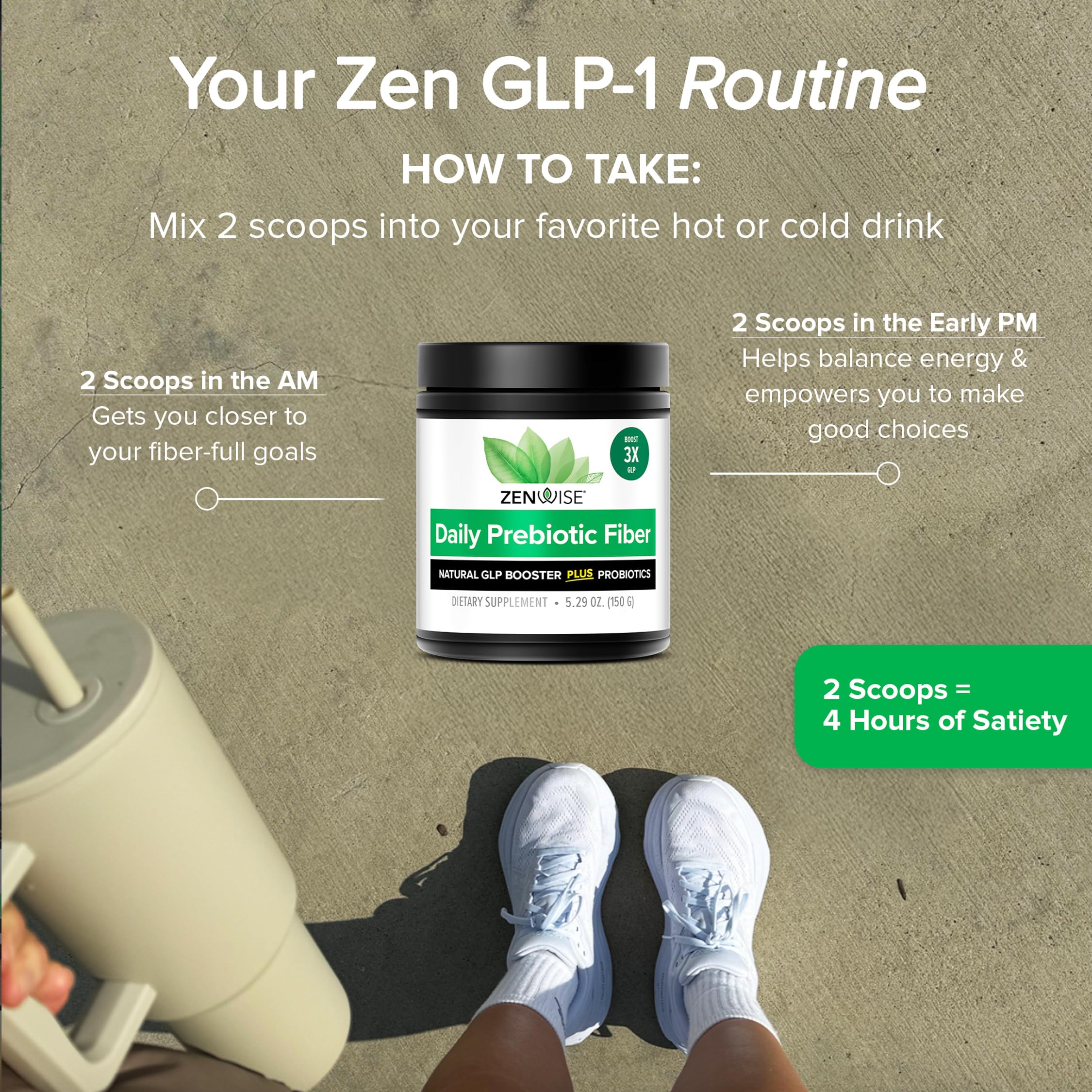 Zenwise ZenGLP-1 tub on kitchen counter suggesting daily routine