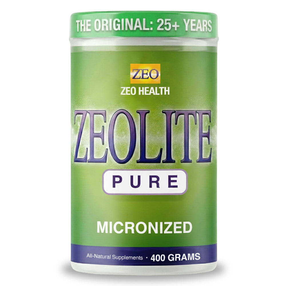 Zeo Health Zeolite Pure bottle front suggests daily detox routine for energy support