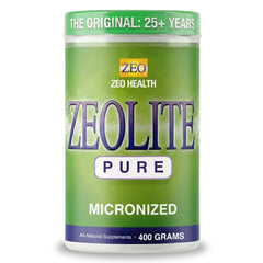 Zeo Health Zeolite Pure bottle front suggests daily detox routine for energy support