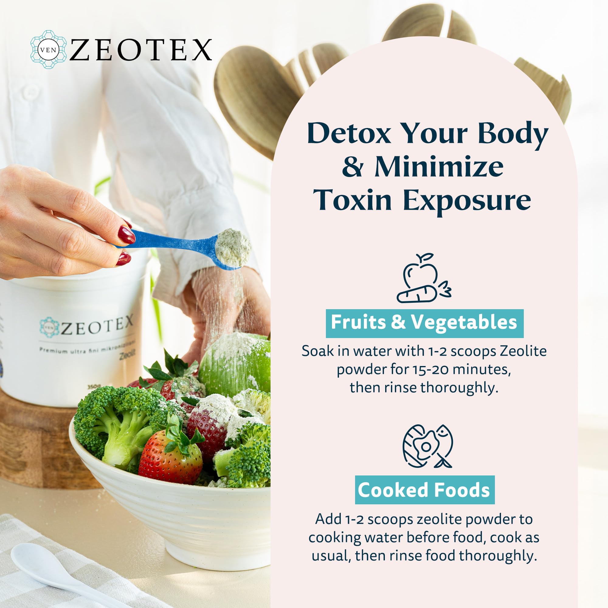 Zeotex tooth powder application supports a natural oral care routine.