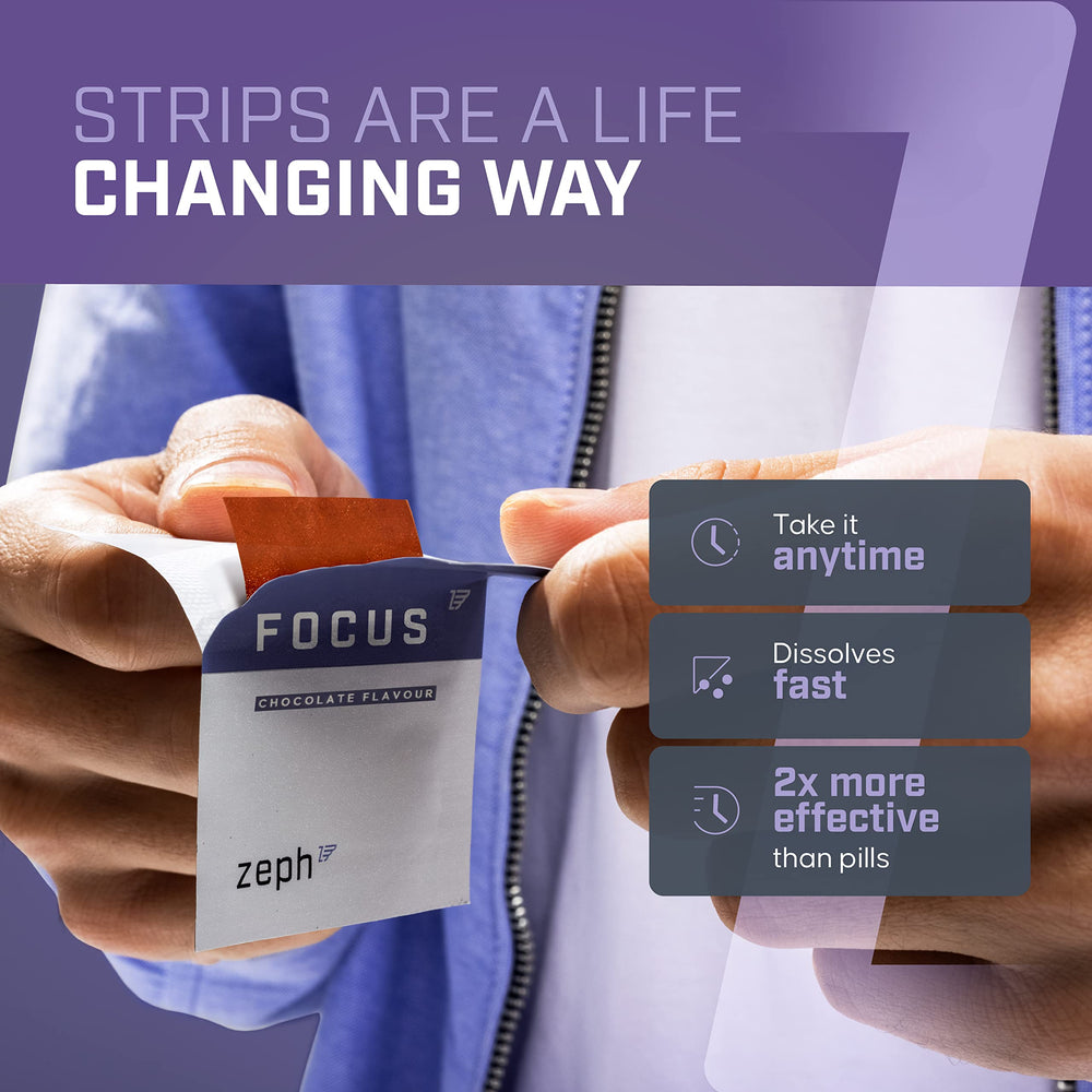ZEPH Focus label close-up highlighting vegan and gluten-free ingredients.
