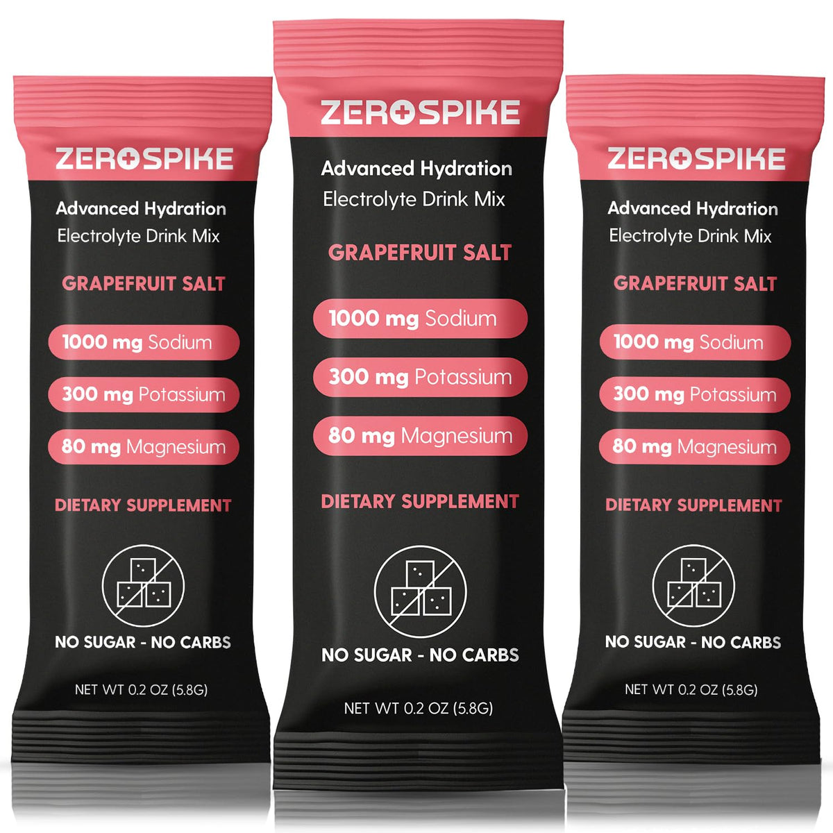 Zerospike No Sugar Electrolytes packets with grapefruit in a glass for quick hydration.