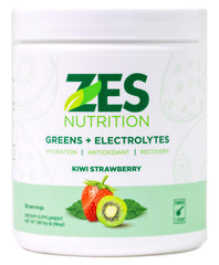 ZES Nutrition Greens + Electrolytes kiwi strawberry tub promotes workout hydration.