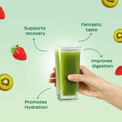 Label close-up shows vegan, non-GMO ingredients in ZES Greens + Electrolytes.