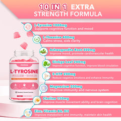 Ingredients panel highlights key components of Zetelixia L-Tyrosine Gummies