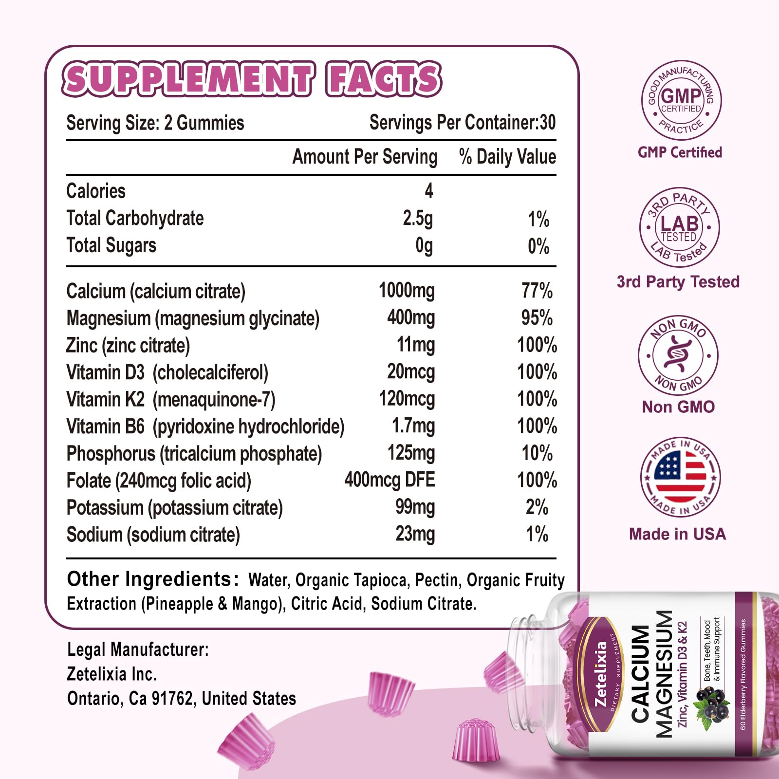 Close-up of a gummy showing elderberry flavor and chewable ease.
