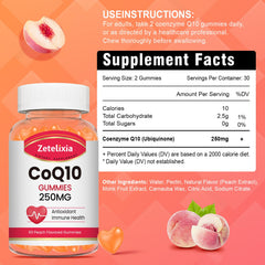 Zetelixia CoQ10 gummies peach texture highlighting smooth, easy digestion