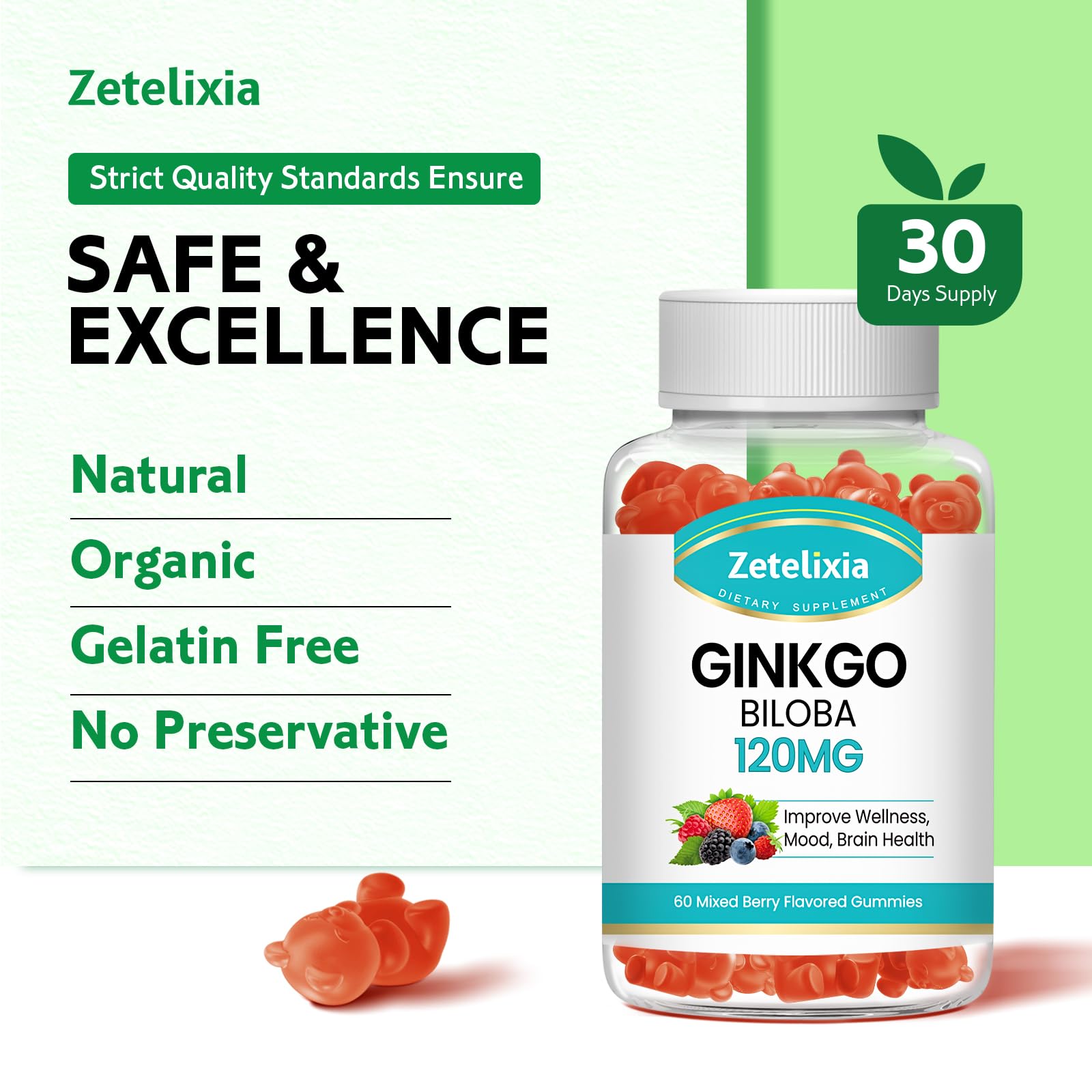 Zetelixia Ginkgo Biloba Gummies scene suggesting brain support and mood balance.