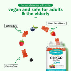 Zetelixia Ginkgo Biloba Gummies texture with berry bits for tasty daily use.