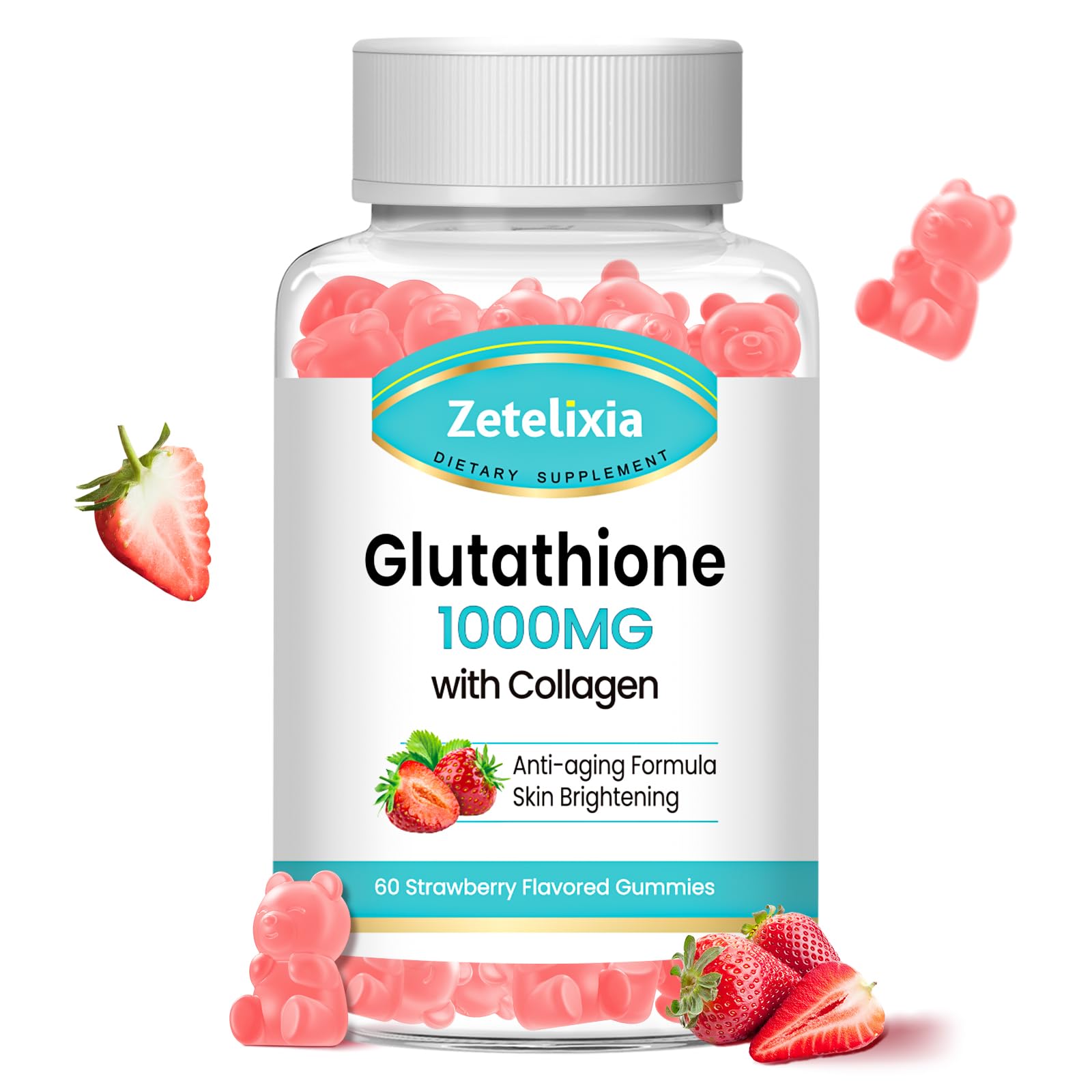 Zetelixia Glutathione Collagen Gummies bottle front view for daily wellness