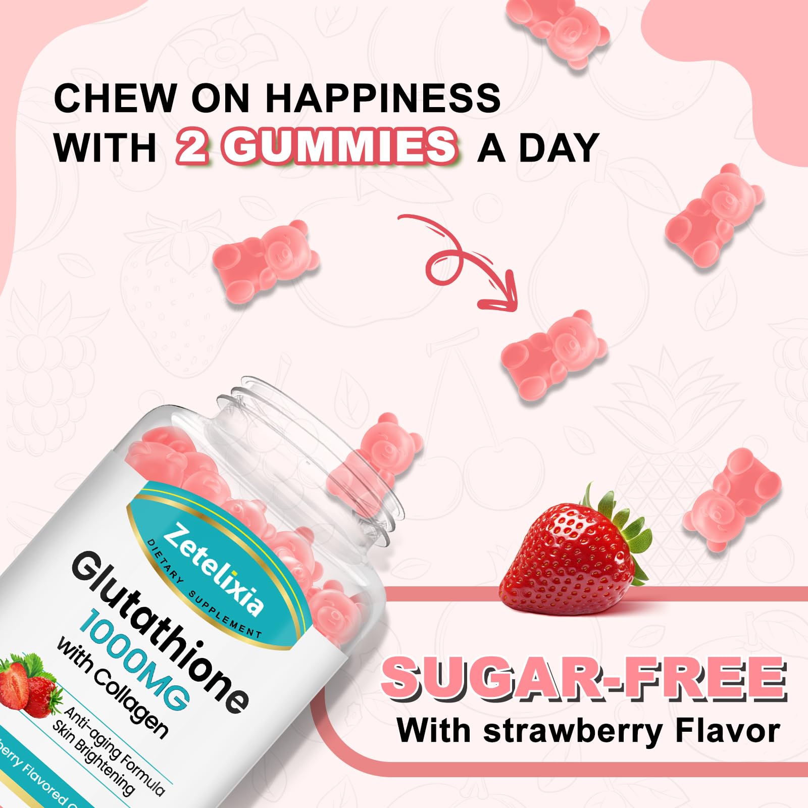Two gummies serving on a plate suggests easy daily routine