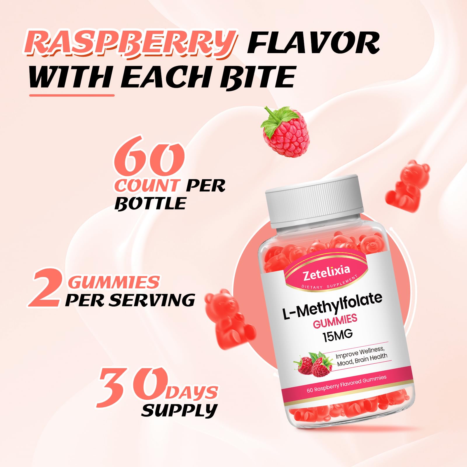 Zetelixia L-Methylfolate Gummies close-up highlights 5-MTHF