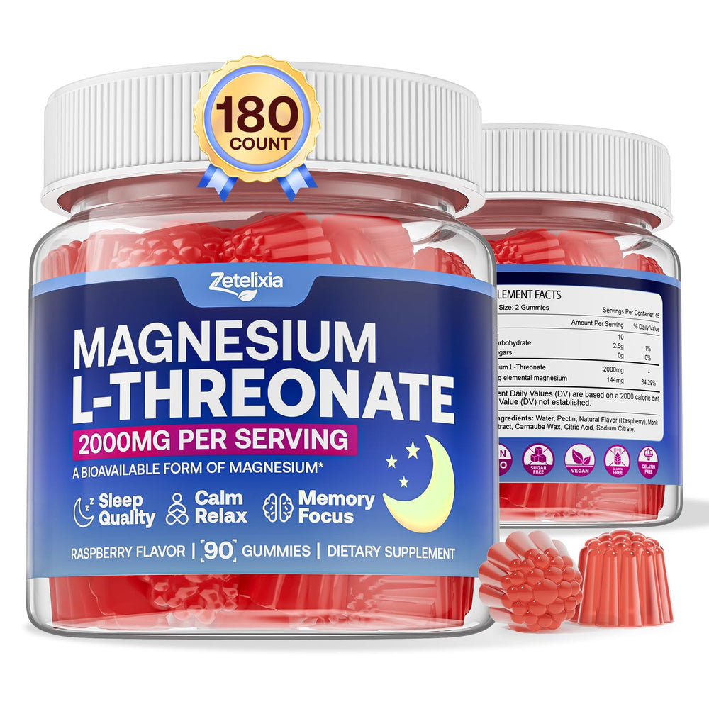 Zetelixia Magnesium L-Threonate Gummies, raspberry flavor for cognitive focus.