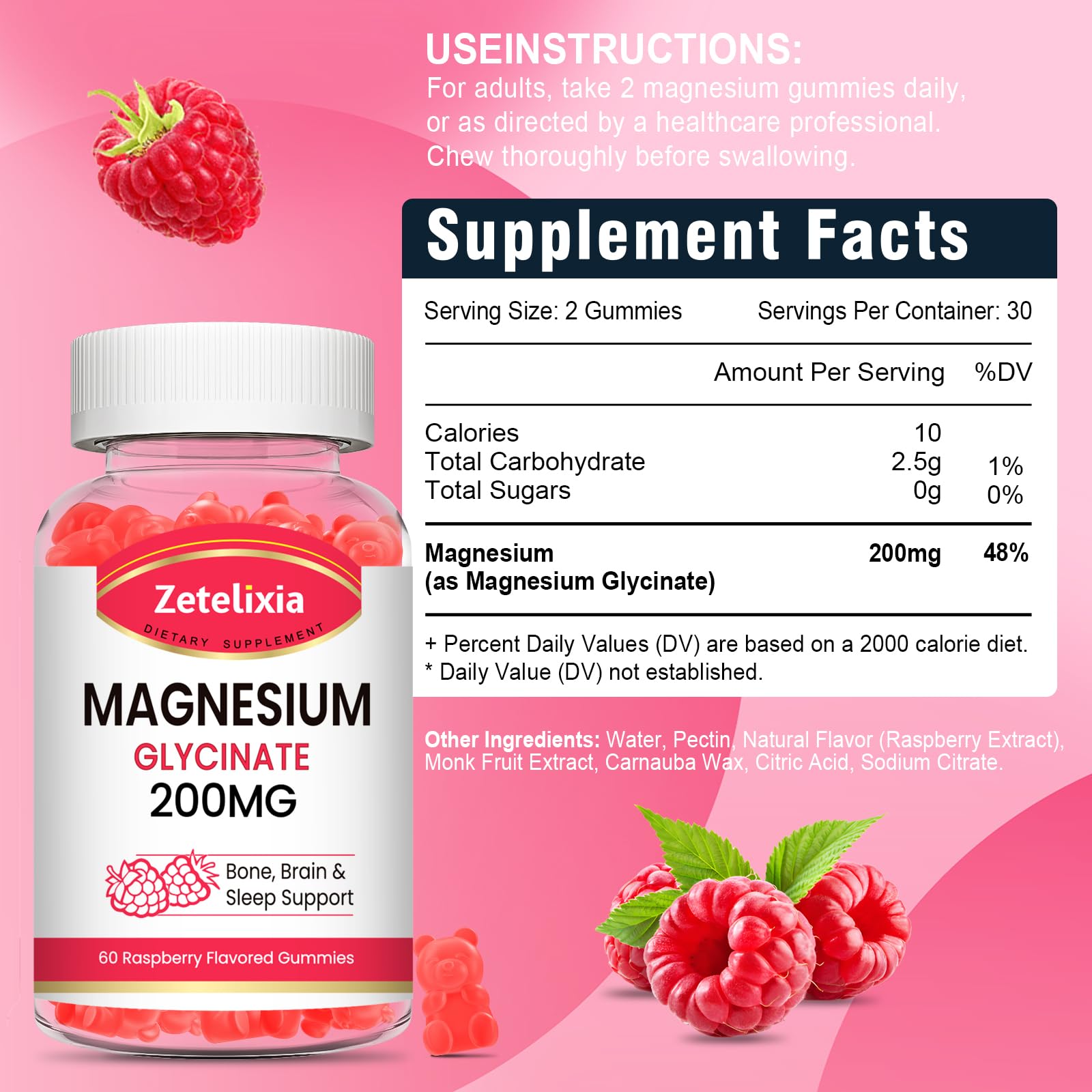Zetelixia raspberry magnesium glycinate gummies close-up showing flavor and ease of use