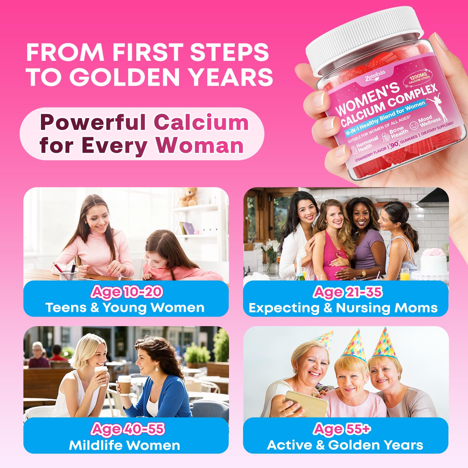 Zetelixia strawberry-flavor gummies offer a tasty calcium routine.