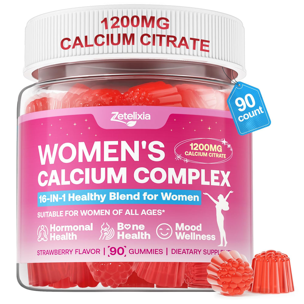 Zetelixia sugar-free calcium gummies in bottle support bone health and daily wellness.