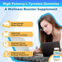 Close-up of Zetelixia Tyrosine Gummies highlights chewy texture for daily use