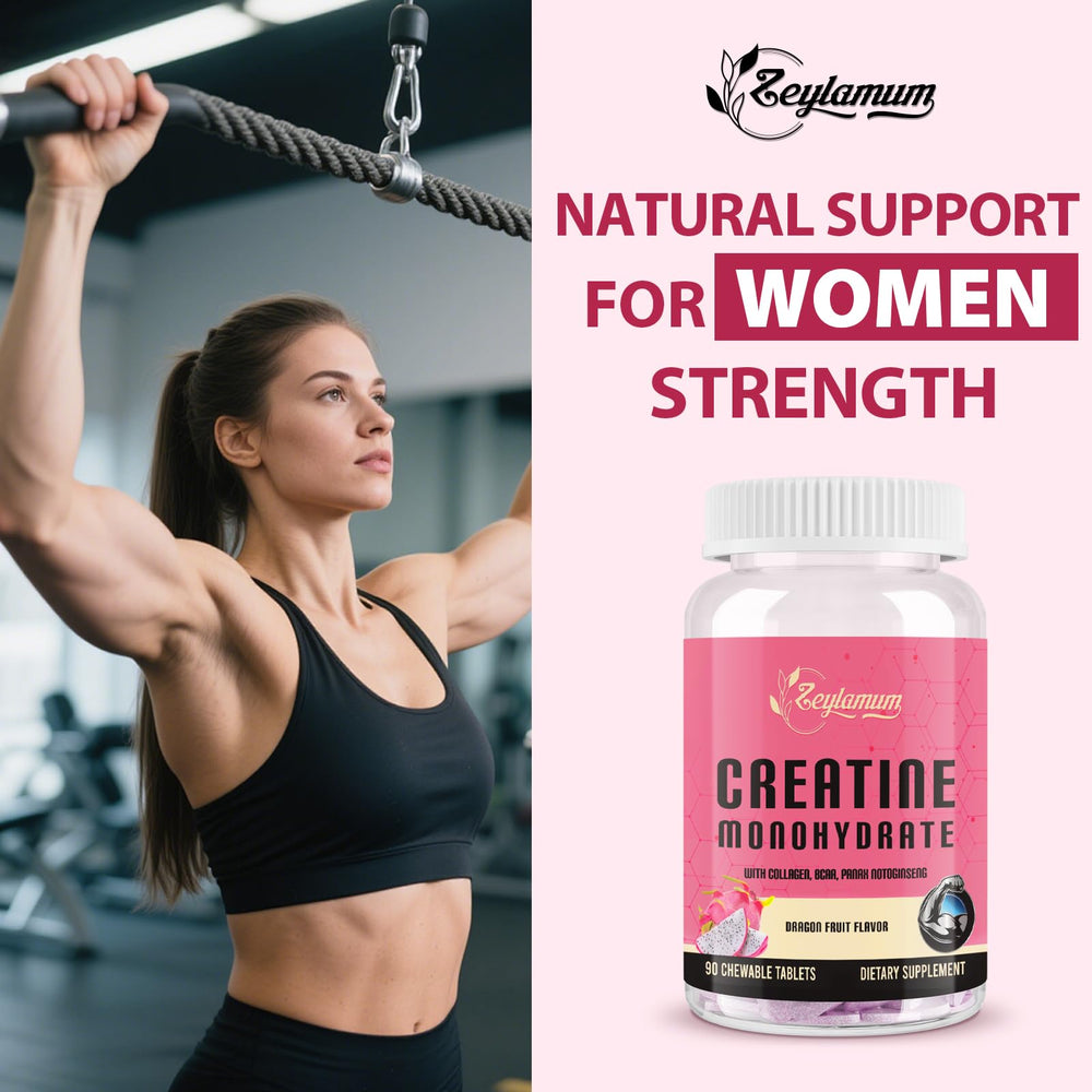 Close-up of Zeylamum Creatine for Women nutrition label highlights clean sugar-free ingredients