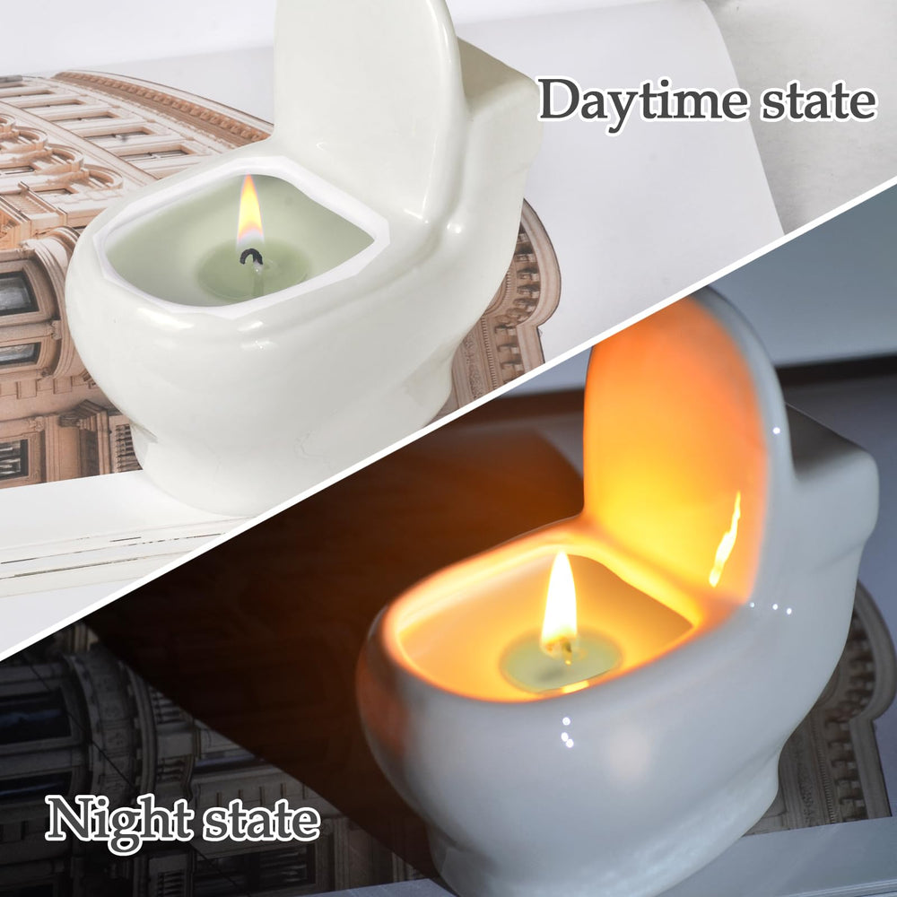 Zhanghe bathroom-decor candle in toilet form blends whimsy with sophisticated décor.