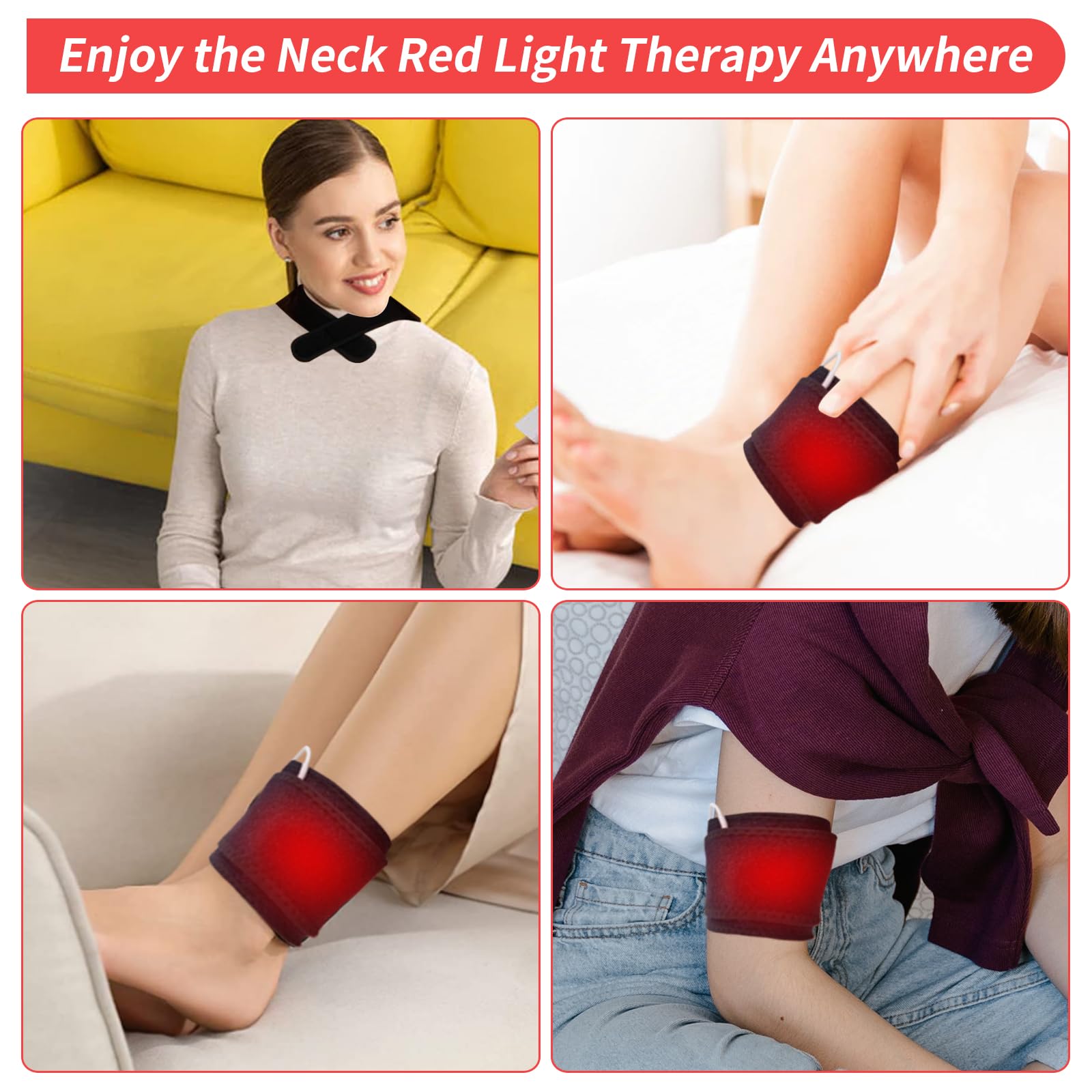 Zhanghe red light therapy belt on chin for lower-face care.