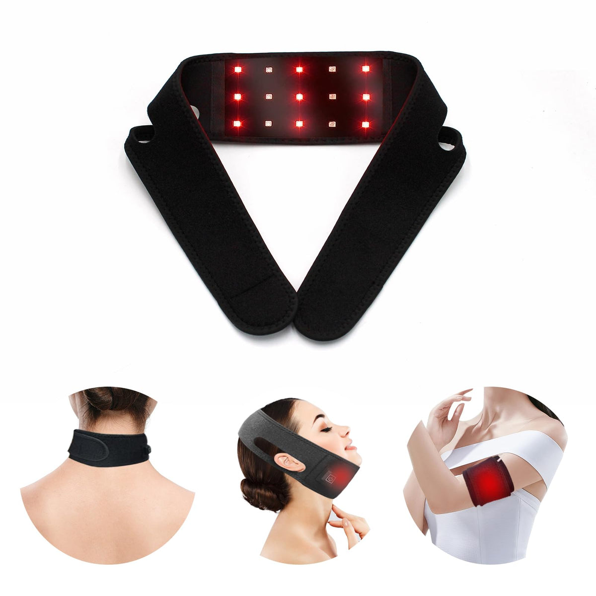 Zhanghe red light therapy belt on neck for targeted relief.