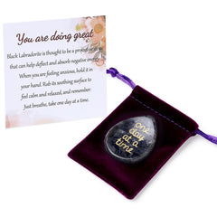ZHIYUXI One Day at a Time thumb worry stone in black Labradorite for calm moments.