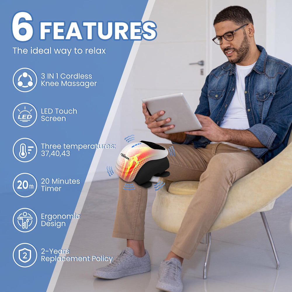 ZHIXJIA knee massager side view highlighting adjustable strap and ergonomic fit