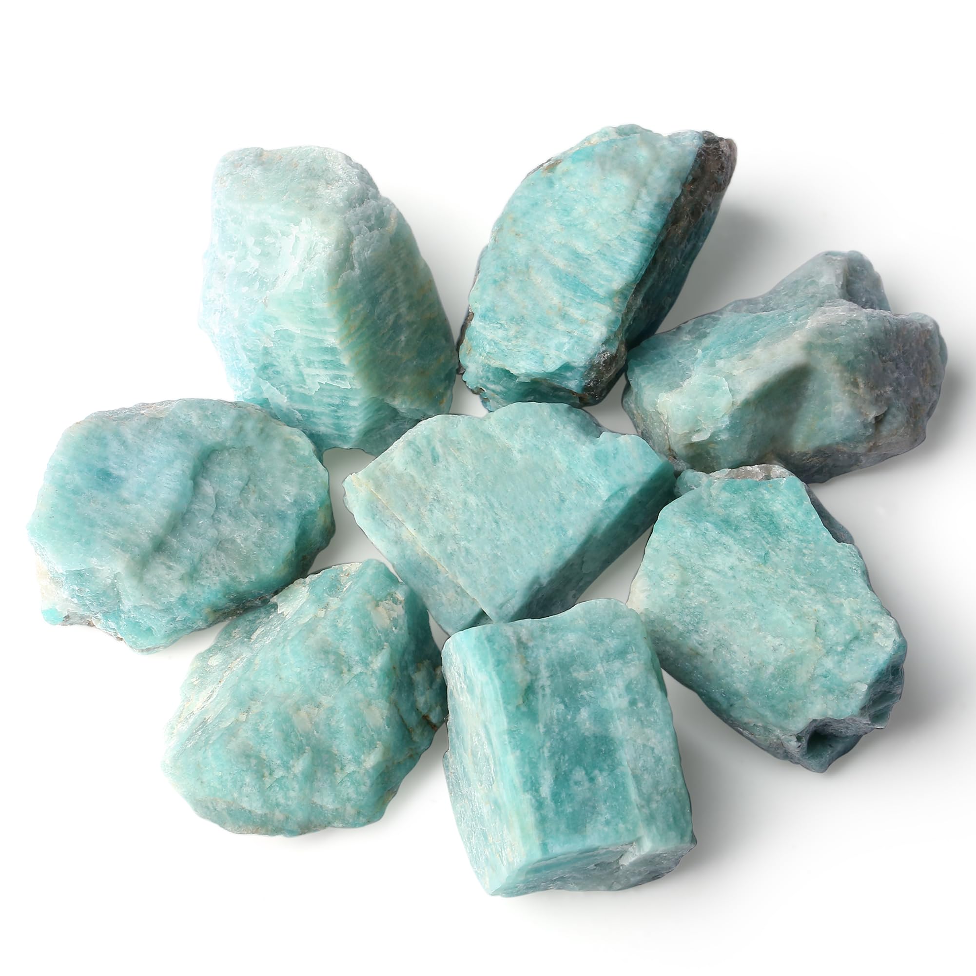 ZHIYUXI Amazonite raw crystals set for tumbling and mindful display.