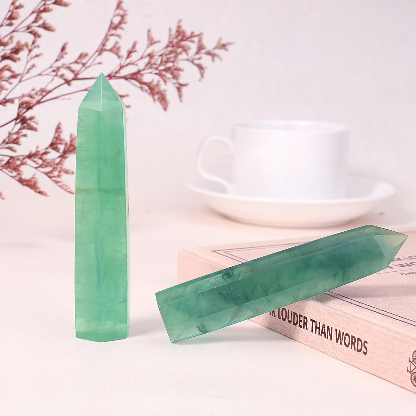 ZHIYUXI green fluorite wand held in box as a gift-ready accent.